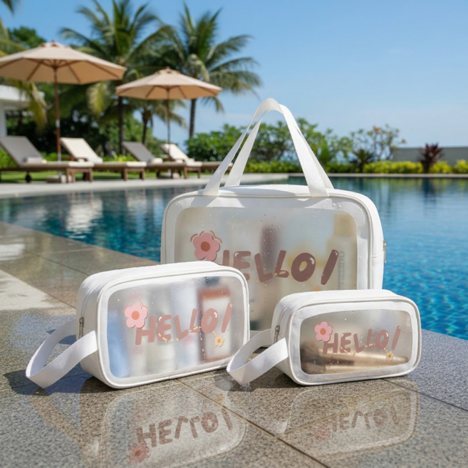 예그리나 방수 워시백 세면백 여행용 화장품 다용도 파우치 3종세트 PVC 지퍼형