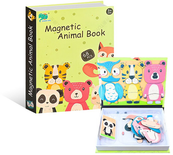 토이토 휴대용 마그네틱북 자석 블럭 코디놀이 퍼즐 책 학습 교구 5종, 1세트, 동물 친구들