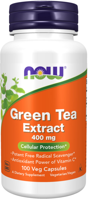 NOW Foods 綠茶400mg素食膠囊, 100顆, 1罐