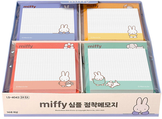 iiGEN 미피 심플 점착 메모지 4종 x 6p 세트, 혼합색상, 1세트