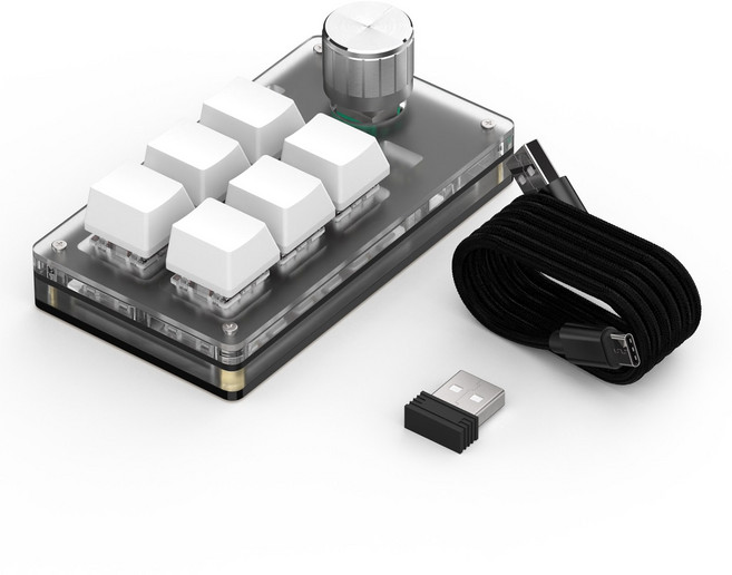 기계식 매크로 키보드 단축키 키보드 프로그레밍 키보드 편집 한손 사용 3모드 연결 2.4G 수신기 배치, 6키 1노브 화이트, 블루투스, 적축