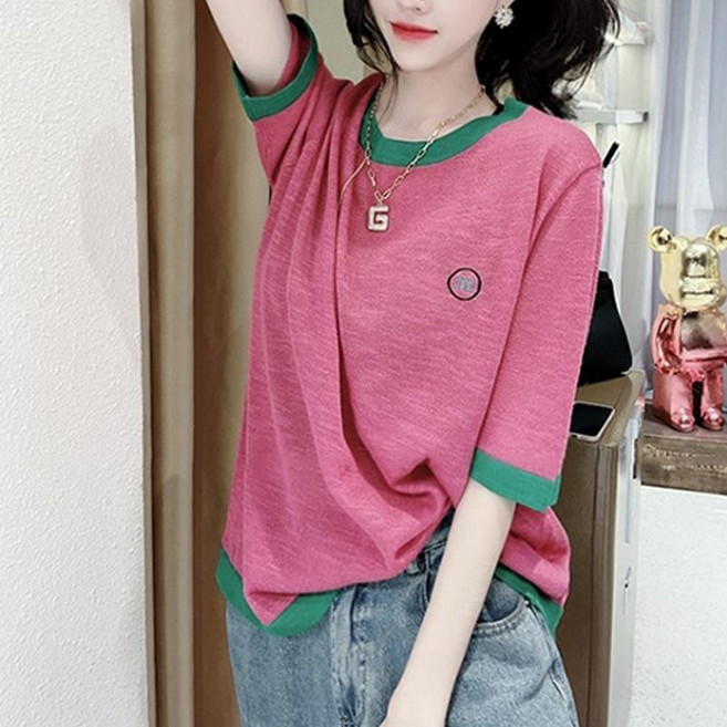 쩐쿠 여름 여성 라운드넥 데일리 기본 티셔츠 8107