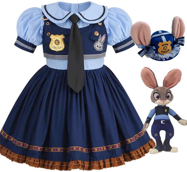 주디 코스프레 의상 어린이 카니발 파티 드레스 소녀 넥타이 머리 장식 벨트 양말 경찰 역할 놀이 영화 유, 03 100cm, 07 Judy Dress I