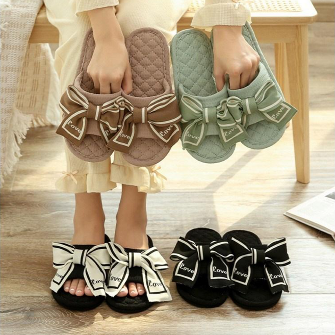 [신혼일기] Love 리본 3중 쿠션 층간소음방지 쿠션 면 거실화 거실 실내화 어린이집 실내 슬리퍼