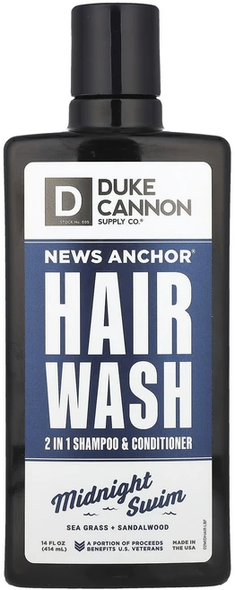 Duke Cannon Supply Co. 뉴스 Anchor® 헤어 워시 2 in 1 샴푸 & 컨디셔너 미드나이트 스윗 해초 + 샌들우드 414ml(14fl oz), DukeCannonSupplyCo뉴스Anchor헤어워시, 1개, 414ml - 쿠팡