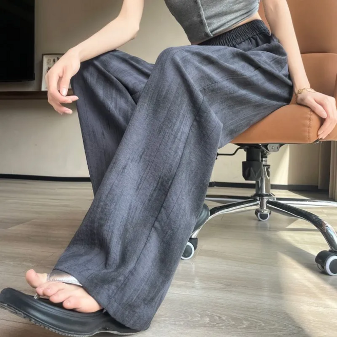 COSYEVNO 여성 봄여름용 와이드 루즈핏 밴딩 팬츠 캐주얼 LFHktk-6