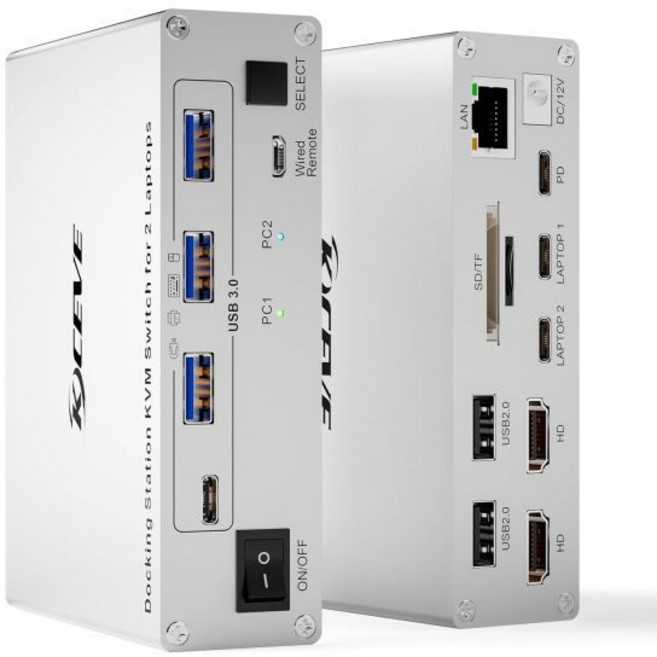 15-in-1 USB C 도킹 스테이션 KVM 스위치 3.0 2대의 노트북 및 모니터 4K60Hz 2개의 USB-C MST 포트 듀얼 HDMI 출력 80W PD 5Gbps 기가, 4K USB C KVM 2 Laptop 2 Monito