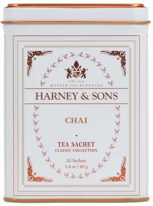 Harney & Sons Chai Spiced Black Tea 20 Sachets | Brew Masala Chai at Home Classic Collection, 차이, 1개