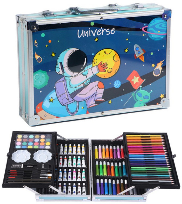 레이원 145건 프리미엄 아트 색연필 크레파스 종합미술도구세트 수채화 세트, 1세트, 파란색A