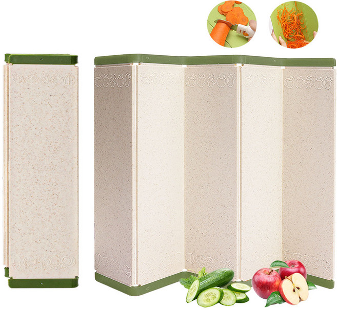 BUZOO 도마 칼집나지 않는 도마 접이식 도마 양면 도마, 1개, 녹색+베이지