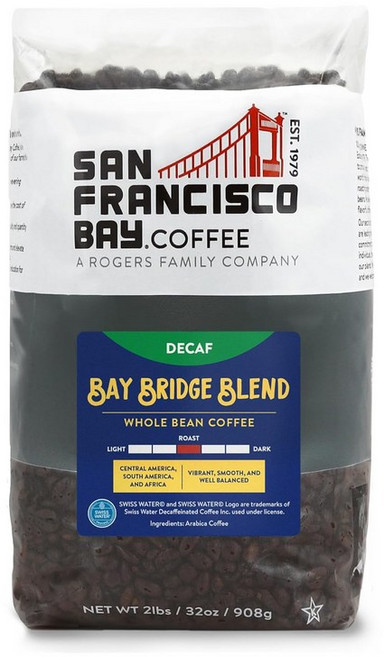 샌프란시스코 베이 커피 - 다크 로스트 홀빈 프렌치 2파운드 봉지, DECAF Bay Bridge, 홀빈(분쇄안함)