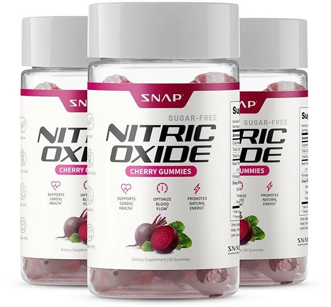 Snap Supplements 산화질소 젤리 - 비트 뿌리 추출물 300mg 순환 및 자연 에너지를 위한 석류 파우더 함유 비건 60개(2팩) 체리 맛 - 쿠팡