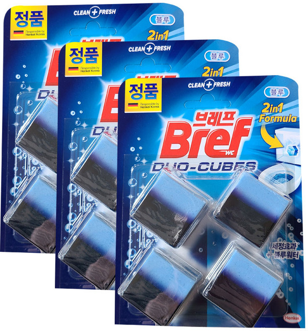 브레프 듀오 큐브 블루 변기세정제 4P, 200g, 3개