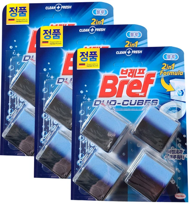 브레프 듀오 큐브 블루 변기세정제 4P, 200g, 3개 - 쿠팡
