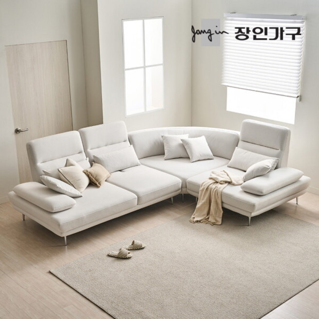 [장인가구] (착불) 도이 5인용 스윙 타이보텍스 이지클린 패브릭 코너형 소파 (스툴 미포함), 컬러:패브릭-아이보리