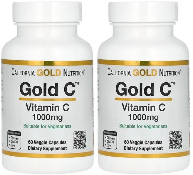[1+1] CGN 캘리포니아골드뉴트리션 골드씨 비타민씨 1000mg 60베지캡슐 비타민C 아스코르빈산 아스코르브산 ascorbic acid, 60정, 2개 - 쿠팡