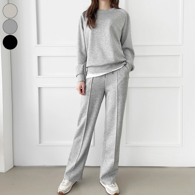 가비진 여성용 롱/숏 2단기장 상하의세트! 쫀쫀 스판 나그랑 맨투맨+핀턱 밴드 일자바지 팬츠 트레이닝세트 빅사이즈까지