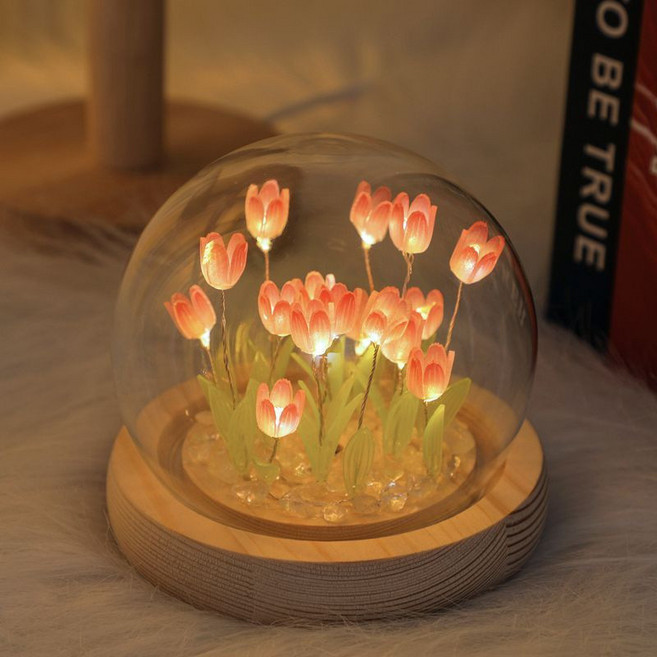 鬱金香小夜燈 DIY手工製作創意生日禮物 母親節禮物 情人節禮物, 10朵鬱金香花朵（十全十美）,紫色diy整套材料包