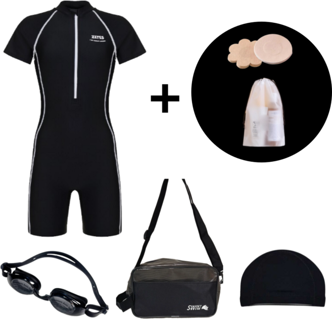 여아 생존수영복 4종 세트 주니어 초등 여아 실내수영복 국산 라인블랙