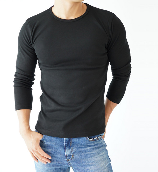 스타토리 짱짱한 면 스판 라운드 긴팔티셔츠 쫄티 슬림핏 무지티 긴팔 티셔츠