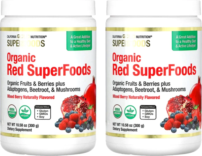 캘리포니아골드뉴트리션 오가닉 레드 슈퍼 푸드 믹스 베리 맛 아답토젠 300g 2병세트, 2개 - 쿠팡