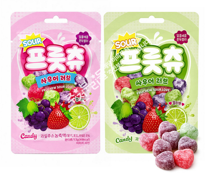 프룻츄 사우어 젤리 13g (러브) x 30개+자색옥춘사탕 1봉, 30개