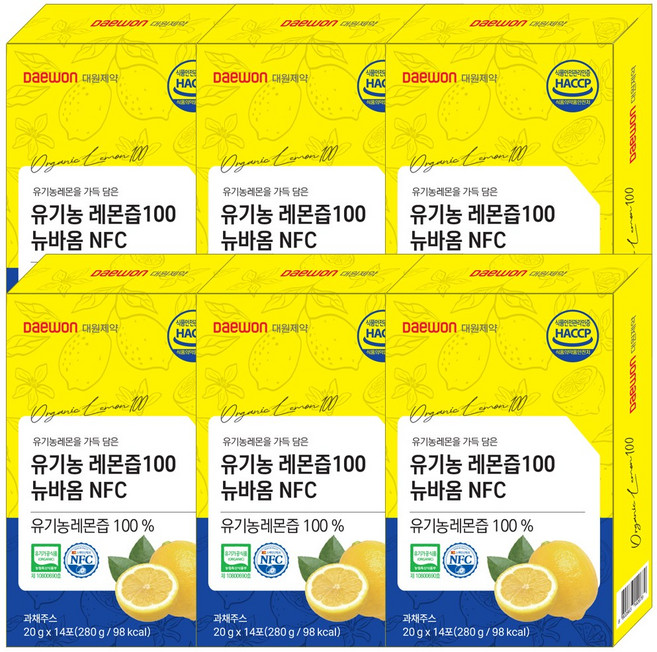 뉴트리바이옴 유기농 레몬즙 100 뉴바옴 NFC 스페인산 물한방울 넣지않은 농축 원액, 6개, 280g
