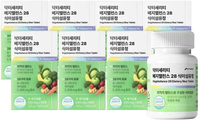 닥터세리티 베지밸런스 28 식이섬유정 2000 저속노화, 7개, 60정 - 쿠팡