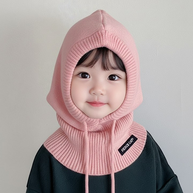 보니타콜렉티드 [3세-8세] 아동용 스트링 도톰 니트 바라클라바 후드 넥워머아이겨울모자