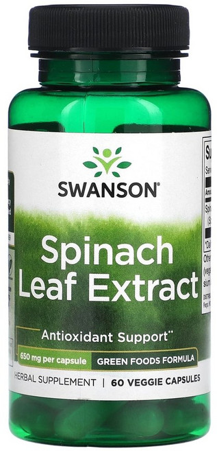 스완슨 시금치 잎추출물 650mg 베지 캡슐 60정, 1개