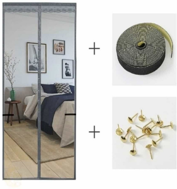 MOONH 현관모기장 원터치모기장 출입문모기장 문 모기장(90X200CM) (그레이)