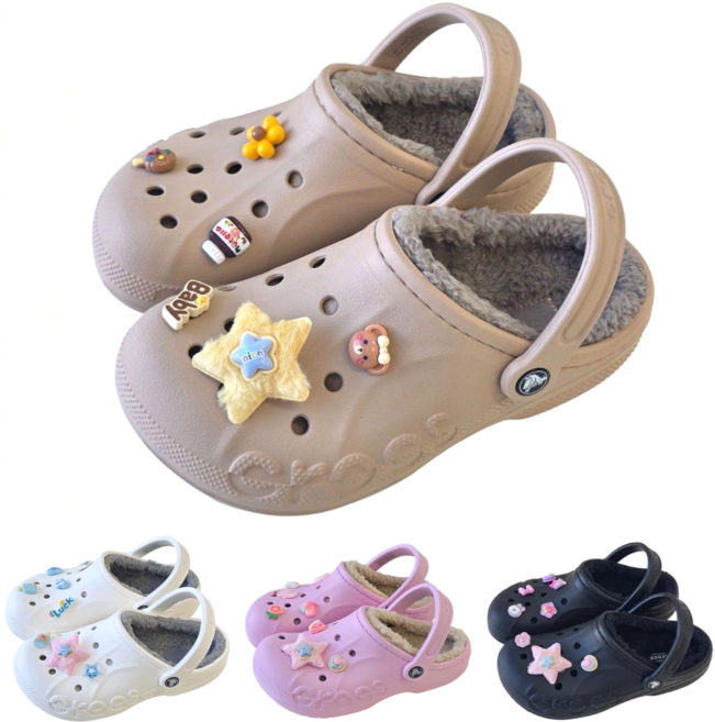 [국내정품] 겨울용 크록스 바야 라인드 스트랩 클로그 방한 털 슬리퍼 + 신발 악세서리