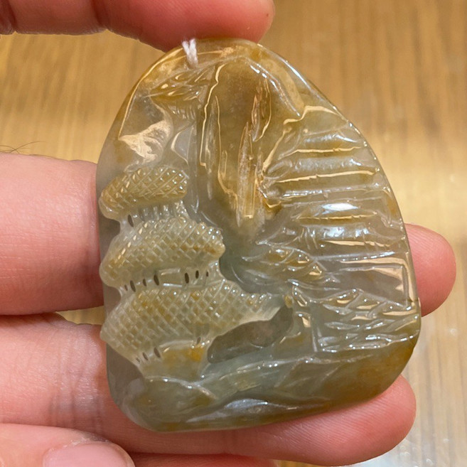 君遇 糯冰種黃翡山水牌 冰箱磁鐵 家居擺飾