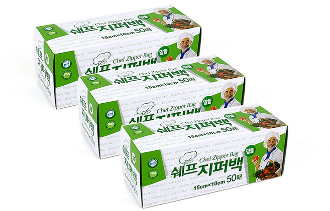 쉐프 지퍼백 50매 (미니 15x10cm)-3개 소형지퍼백 비닐백 미니지퍼백, 미니(XS), 3개