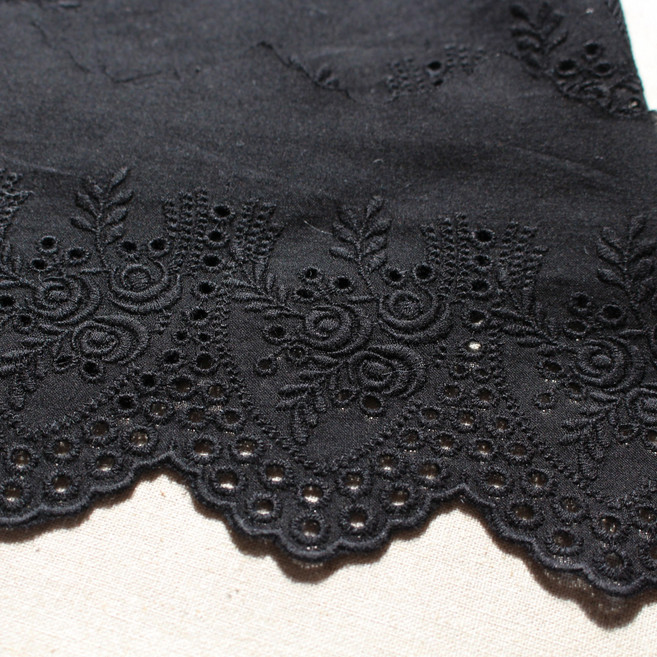 레이스여왕 단면 자수 면레이스 마리 로즈 레이스 폭 11.5cm X 270cm, 검정, 1개