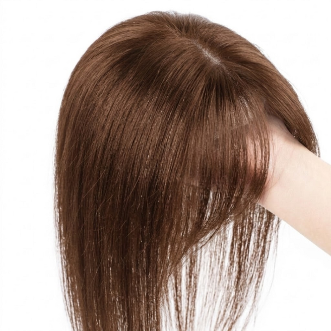 원그리드 인모 100% 여성용 정수리 부분 가발, 1개, 브라운