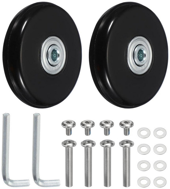 YELARXI 교체용 수하물 바퀴 여행 가방 바퀴 교체 키트 50x18mm 및 2세트 및 고무 및 블랙 - 장착 (회전 캐스터 베어링 수리/교체/롤러 백/가방/스피너), 1