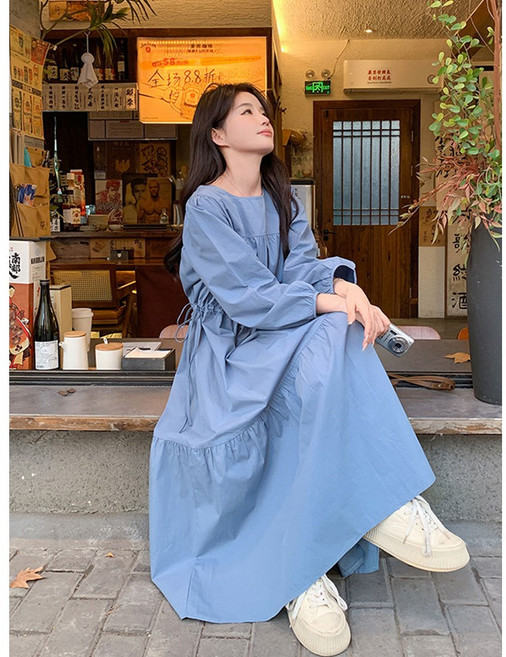 Seofst 여성 봄가을 빅사이즈 머메이드 롱 원피스