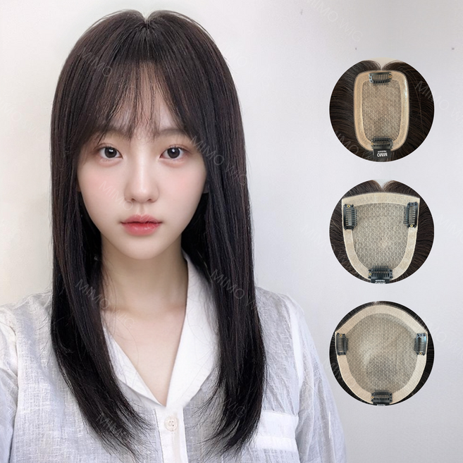 미모가발 프리미엄 스킨망 100%인모 탑피스 긴머리가발 정수리가발 부분가발 45CM, 1개, 소 자연검정