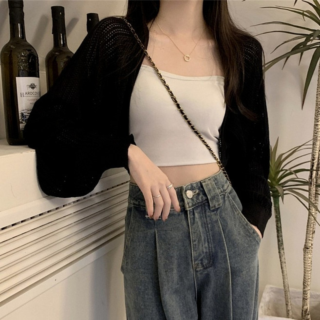 아이엠몽 여성 펀칭 볼레로 크롭 가디건