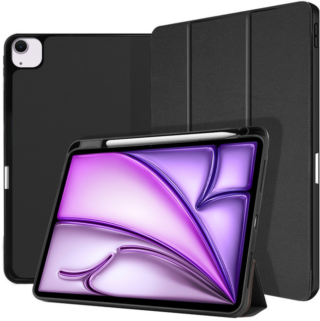 더조은셀러 아이패드 애플펜슬 펜수납 스마트 커버 스탠딩 케이스, 블랙