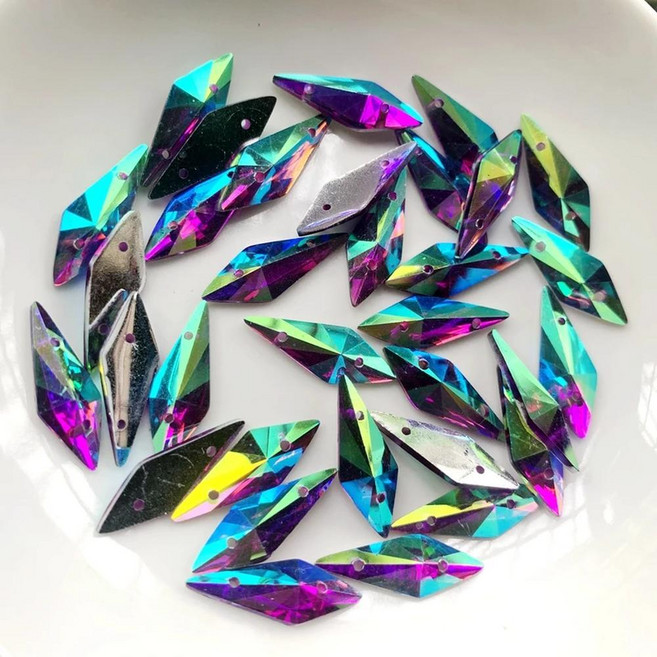 플랫백 크리스탈 라인 마름모 모양 투명 레진 비 핫픽스 스트라스 재봉 비즈, 3. 7x19mm(Purple)40pcs)