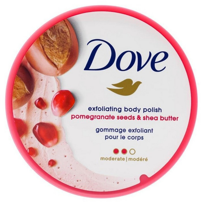 Dove 매끄럽고 부드러운 피부를 위한 스크럽 석류 및 시어 버터 바디 스크럽은 각질 제거 지속적인 영양 제공 297.7g(10.5온스) 199267, 석류 및 뭉치