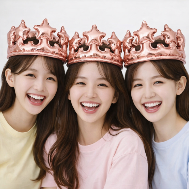 파티에진심인사람들 왕관 풍선 생일 모자 생일 파티 용품 세트 로즈골드 3개