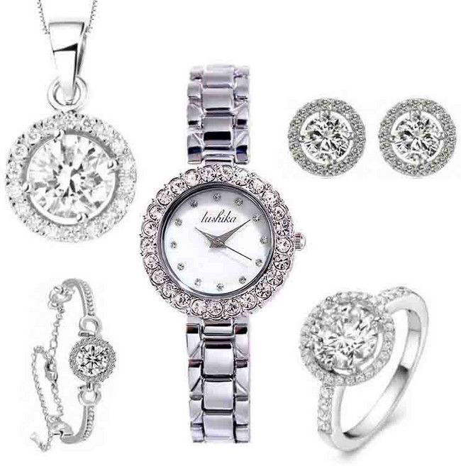 유성마켓 패션 시계 목걸이 팔찌 귀걸이 반지 5종세트