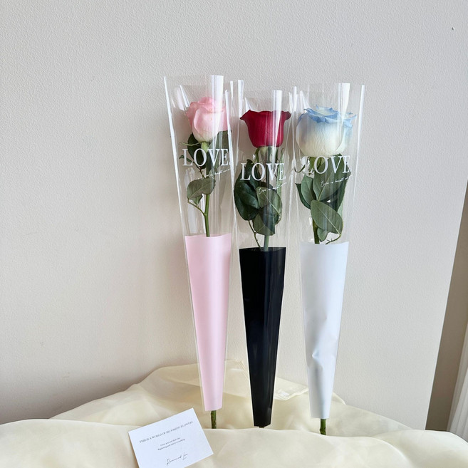 한송이 포장지 꽃다발 opp포장, 50개, 러브 화이트