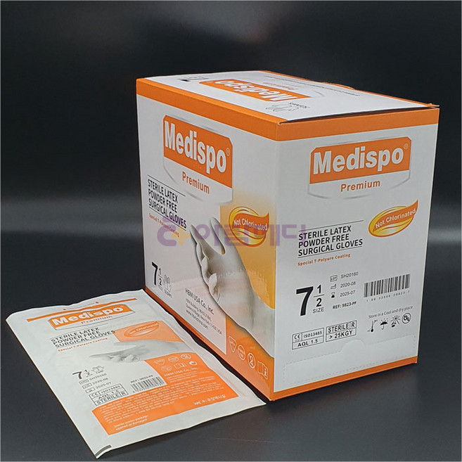 수술용 라텍스 장갑 개별포장 100매 멸균 의료용 병원용 파우더프리 무분말 [메디스포], 7.5, 1개