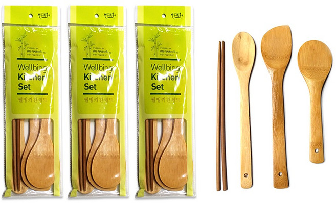 웰빙키친세트4P 3세트/대나무조리도구세트/볶음주걱/밥주걱/뒤집개/젓가락/대나무주걱/뒤지개, 상세페이지 참조