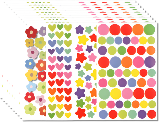 펴나나다 꽃 하트 별 원 포인트 데코 스티커, 40개, 꽃+하트+별+원