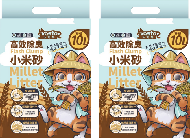 vosto 沃司托 高效除臭小米砂 3kg, 2袋, 天然香